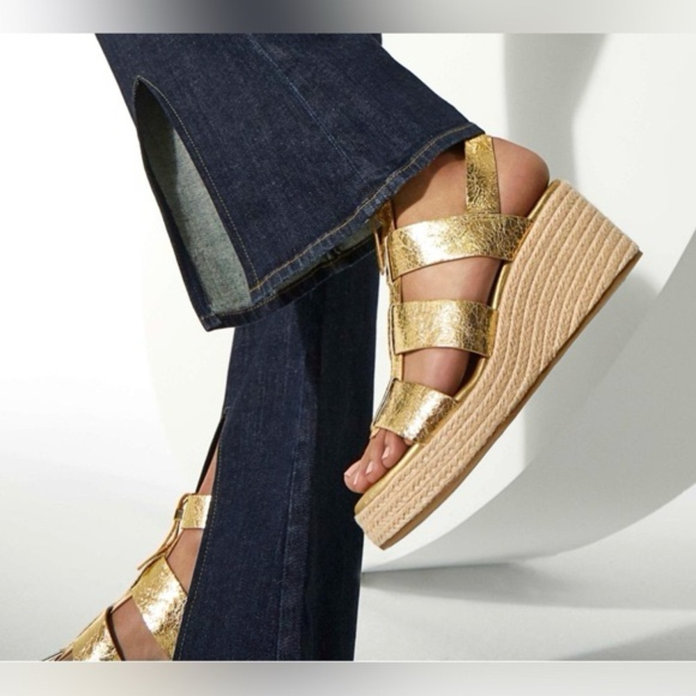 Franco Sarto Ladies Palms Espadrille Wedge Sandals Gold